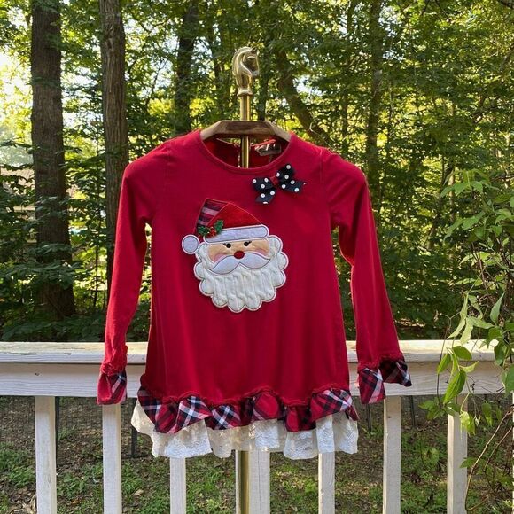 Vintage 00s Rare Editions Girl’s Red Santa Lace Ruffle Top - Picture 1 of 7